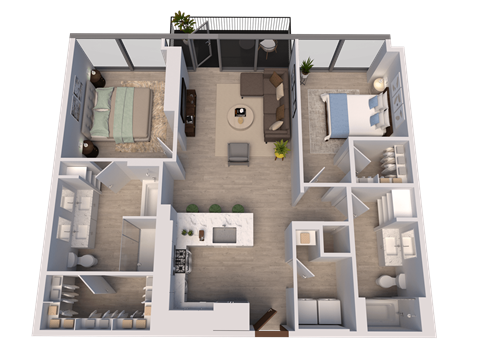Floor plan for 2 beds, 2 baths, 1012 sqft