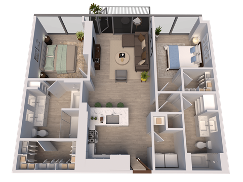 Floor plan for 2 beds, 2 baths, 1127 sqft