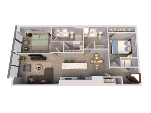 Floor plan for 2 beds, 2 baths, 1167 sqft