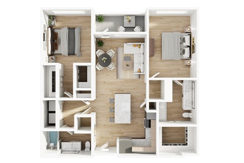 Floor plan for 2 beds, 2 baths, 1155 sqft