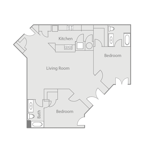 Floor plan for 2 beds, 2 baths, 1480 sqft