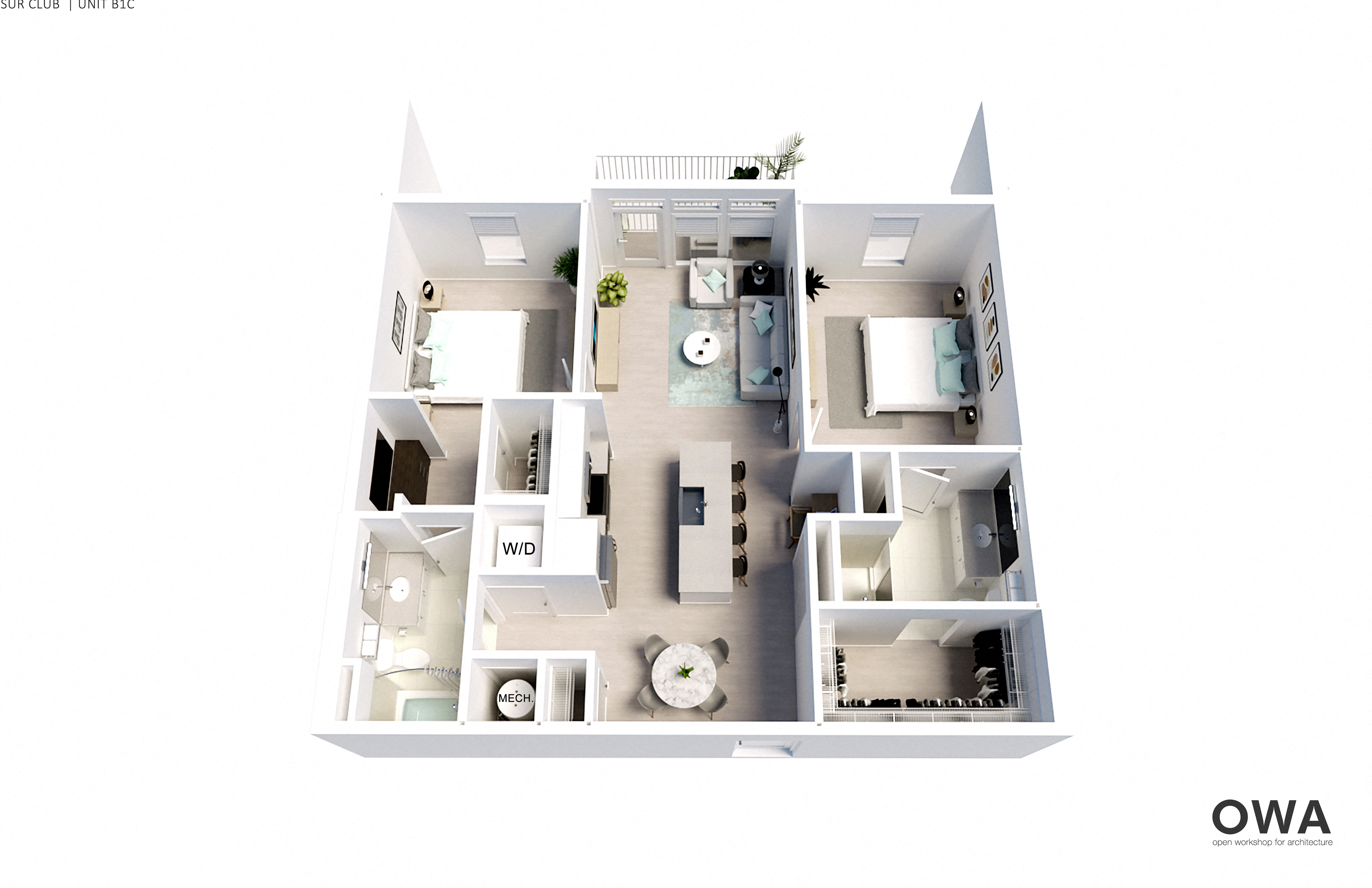 Floor plan for 2 beds, 2 baths, 1093 sqft