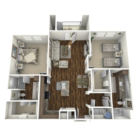 Floor plan for 2 beds, 2 baths, 1125 sqft