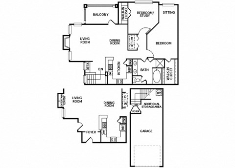 Floor plan for 2 beds, 1 bath, 1098 sqft
