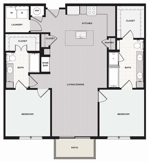 Floor plan for 2 beds, 2 baths, 1306 sqft
