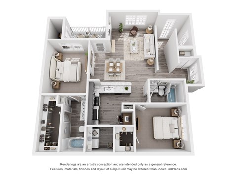 Floor plan for 2 beds, 2 baths, 1131 sqft