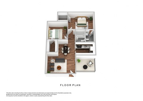 Floor plan for 2 beds, 2 baths, 880 sqft