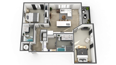Floor plan for 2 beds, 2 baths, 1131 sqft
