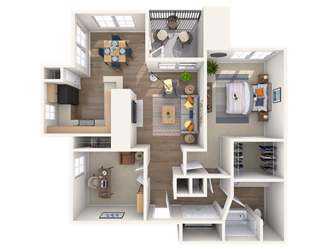 Floor plan for 2 beds, 1 bath, 939 sqft