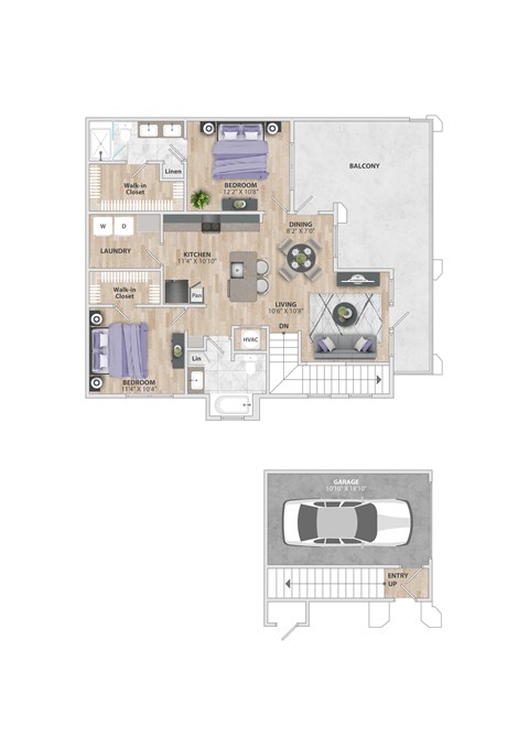 Floor plan for 2 beds, 2 baths, 1218 sqft