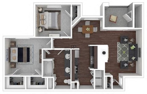 Floor plan for 2 beds, 1 bath, 948 sqft