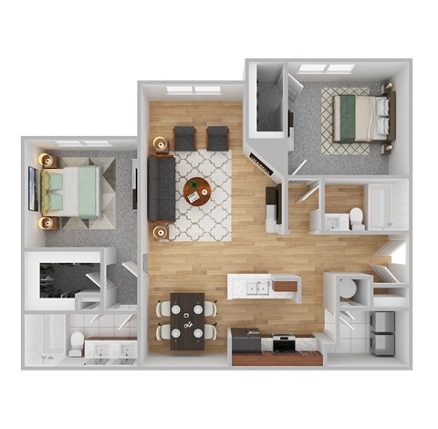 Floor plan for 2 beds, 2 baths, 1130 sqft