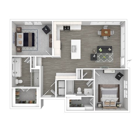 Floor plan for 2 beds, 2 baths, 1267 sqft