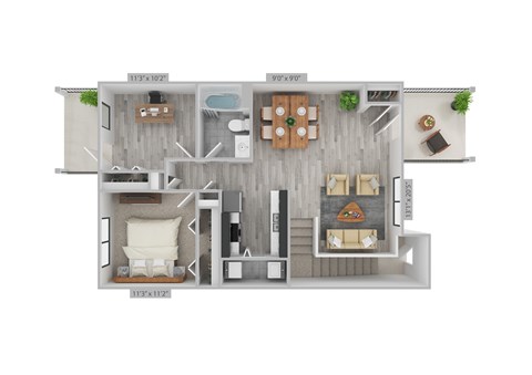 Floor plan for 2 beds, 1 bath, 871 sqft