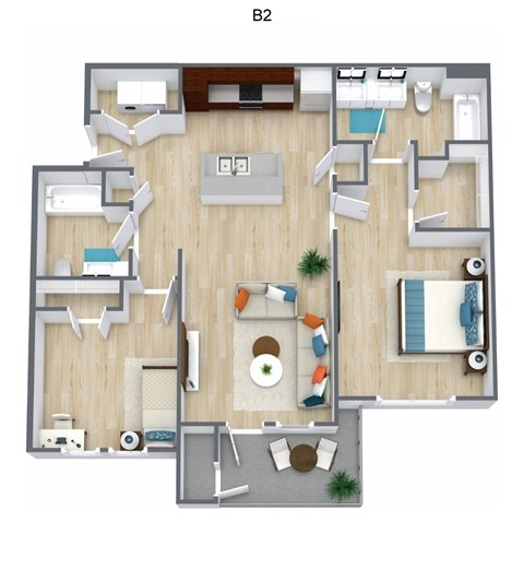 Floor plan for 2 beds, 2 baths, 1014 sqft