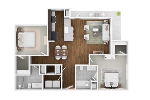 Floor plan for 2 beds, 2 baths, 1218 sqft