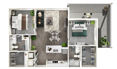Floor plan for 2 beds, 2 baths, 1008 sqft