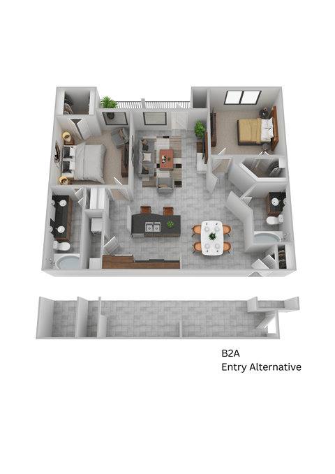 Floor plan for 2 beds, 2 baths, 1101 sqft