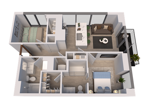 Floor plan for 2 beds, 2 baths, 812 sqft