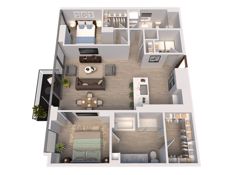 Floor plan for 2 beds, 2 baths, 1178 sqft