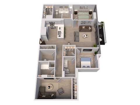 Floor plan for 2 beds, 2 baths, 1149 sqft