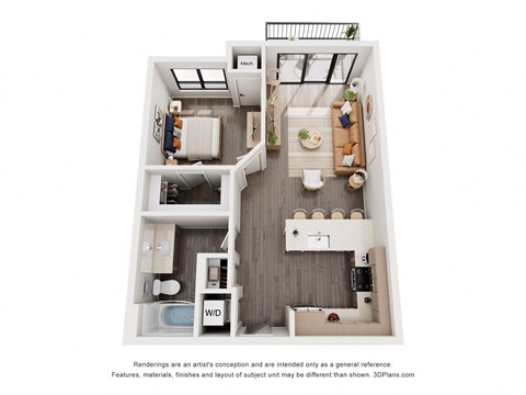 Floor plan for 1 bed, 1 bath, 710 sqft