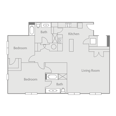 Floor plan for 2 beds, 2 baths, 1525 sqft