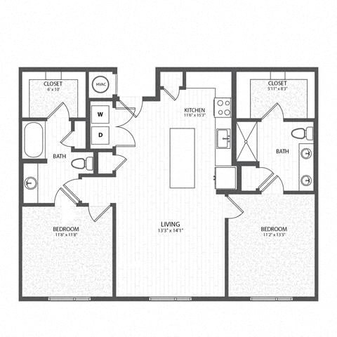 Floor plan for 2 beds, 2 baths, 1177 sqft