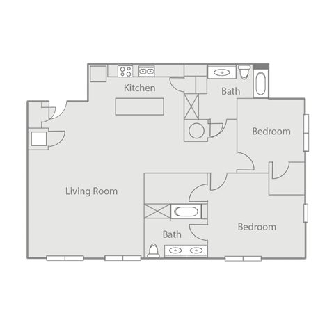 Floor plan for 2 beds, 2 baths, 1538 sqft