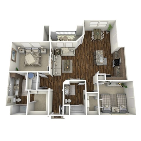 Floor plan for 2 beds, 2 baths, 1125 sqft