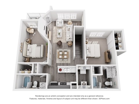 Floor plan for 2 beds, 2 baths, 1151 sqft