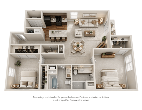 Floor plan for 2 beds, 2 baths, 1170 sqft