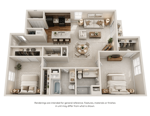 Floor plan for 2 beds, 2 baths, 1230 sqft