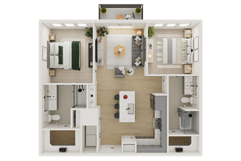 Floor plan for 2 beds, 2 baths, 974 sqft