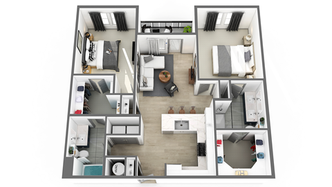 Floor plan for 2 beds, 2 baths, 1206 sqft