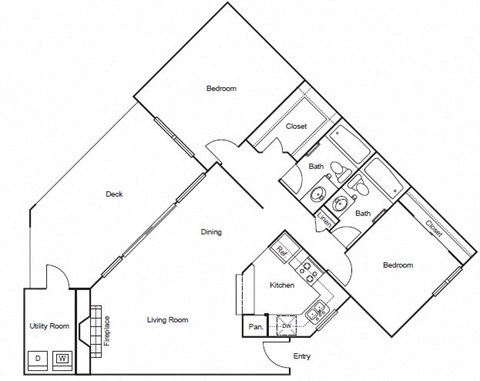 Floor plan for 2 beds, 2 baths, 1042 sqft
