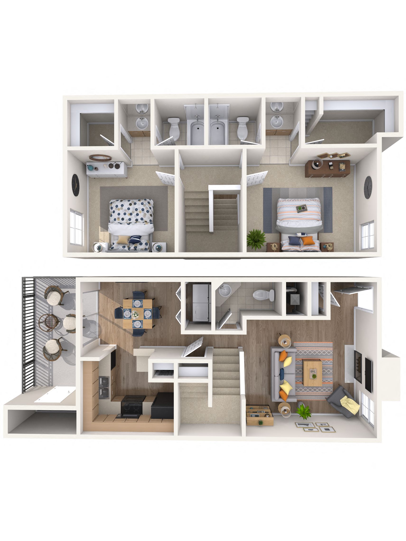 Floor plan for 2 beds, 1.5 baths, 1206 sqft