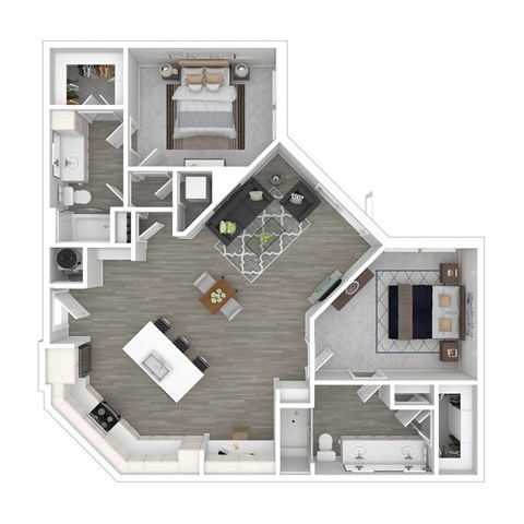 Floor plan for 2 beds, 2 baths, 1270 sqft