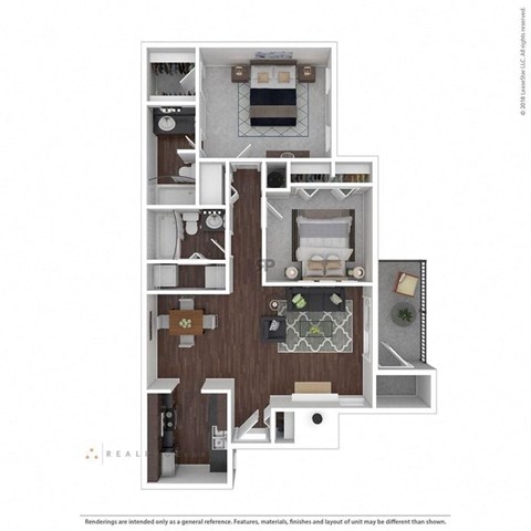 Floor plan for 2 beds, 2 baths, 972 sqft