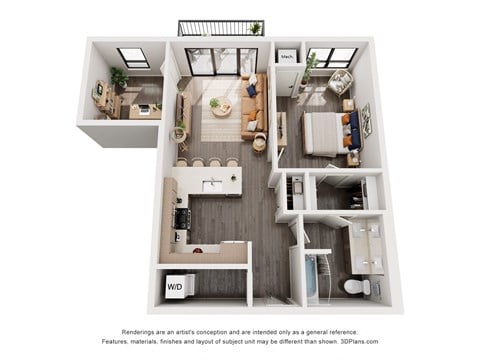 Floor plan for 1 bed, 1 bath, 829 sqft