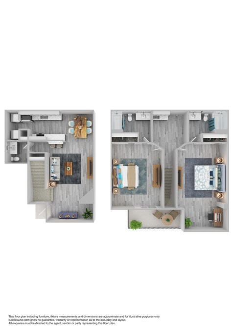 Floor plan for 2 beds, 2.5 baths, 1350 sqft