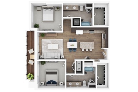Floor plan for 2 beds, 2 baths, 1207 sqft