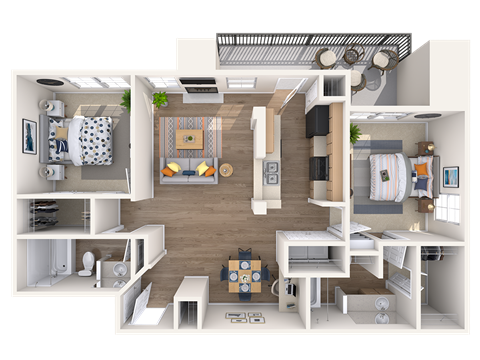 Floor plan for 2 beds, 2 baths, 1090 sqft