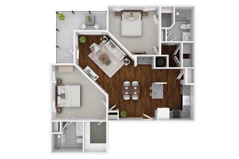 Floor plan for 2 beds, 2 baths, 1280 sqft