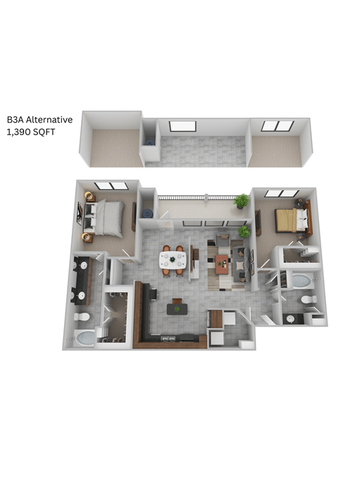 Floor plan for 2 beds, 2 baths, 1241 sqft