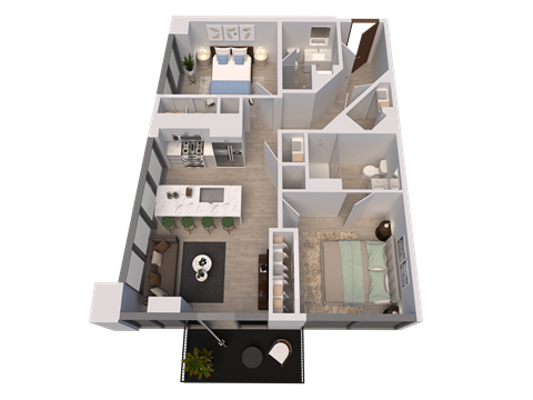 Floor plan for 2 beds, 2 baths, 846 sqft