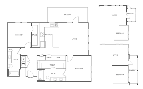 Floor plan for 2 beds, 2 baths, 1291 sqft
