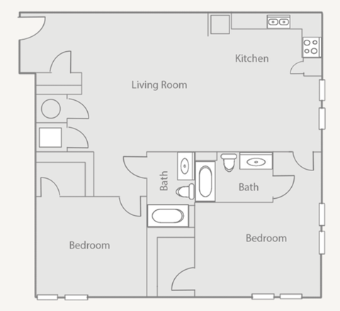 Floor plan for 2 beds, 2 baths, 1251 sqft
