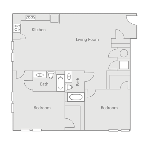 Floor plan for 2 beds, 2 baths, 1314 sqft