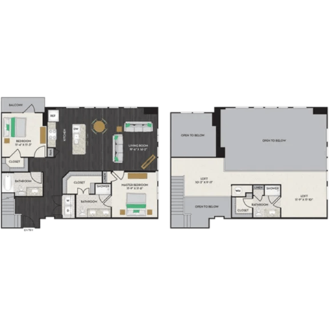 Floor plan for 2 beds, 3 baths, 1690 sqft
